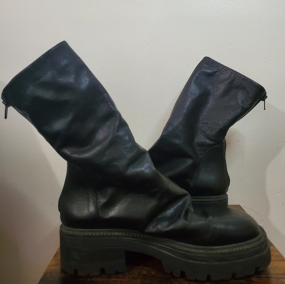 Free People Chunky Emma Platform Ruched Black Leather Boots Size 41 - Picture 6 of 16